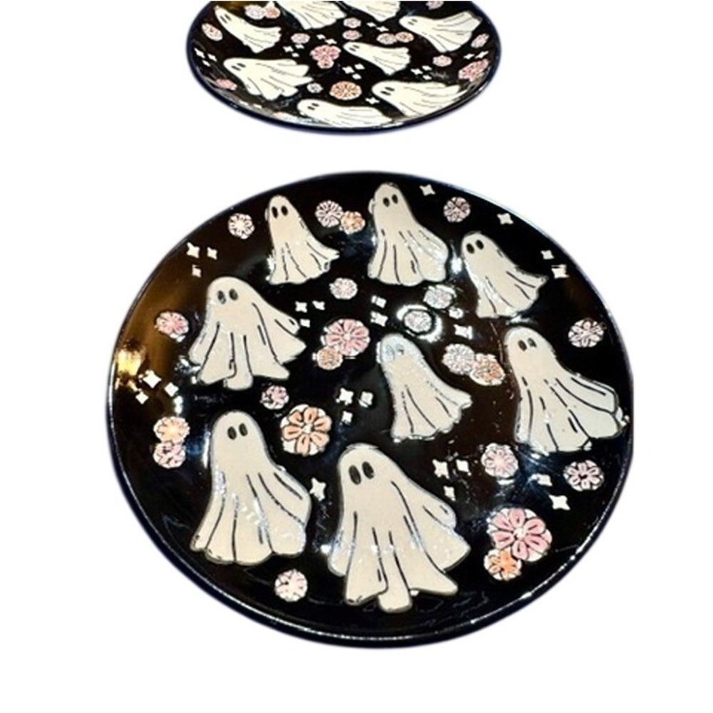 Potters Studio Ghost Flower Plates Set of 2 Halloween Small Dessert Plates 7"